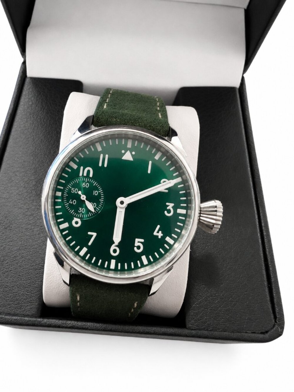 Custom “by Jonathan JP” Mechanical Pilot Watch – Green Dial – Exhibition Back –